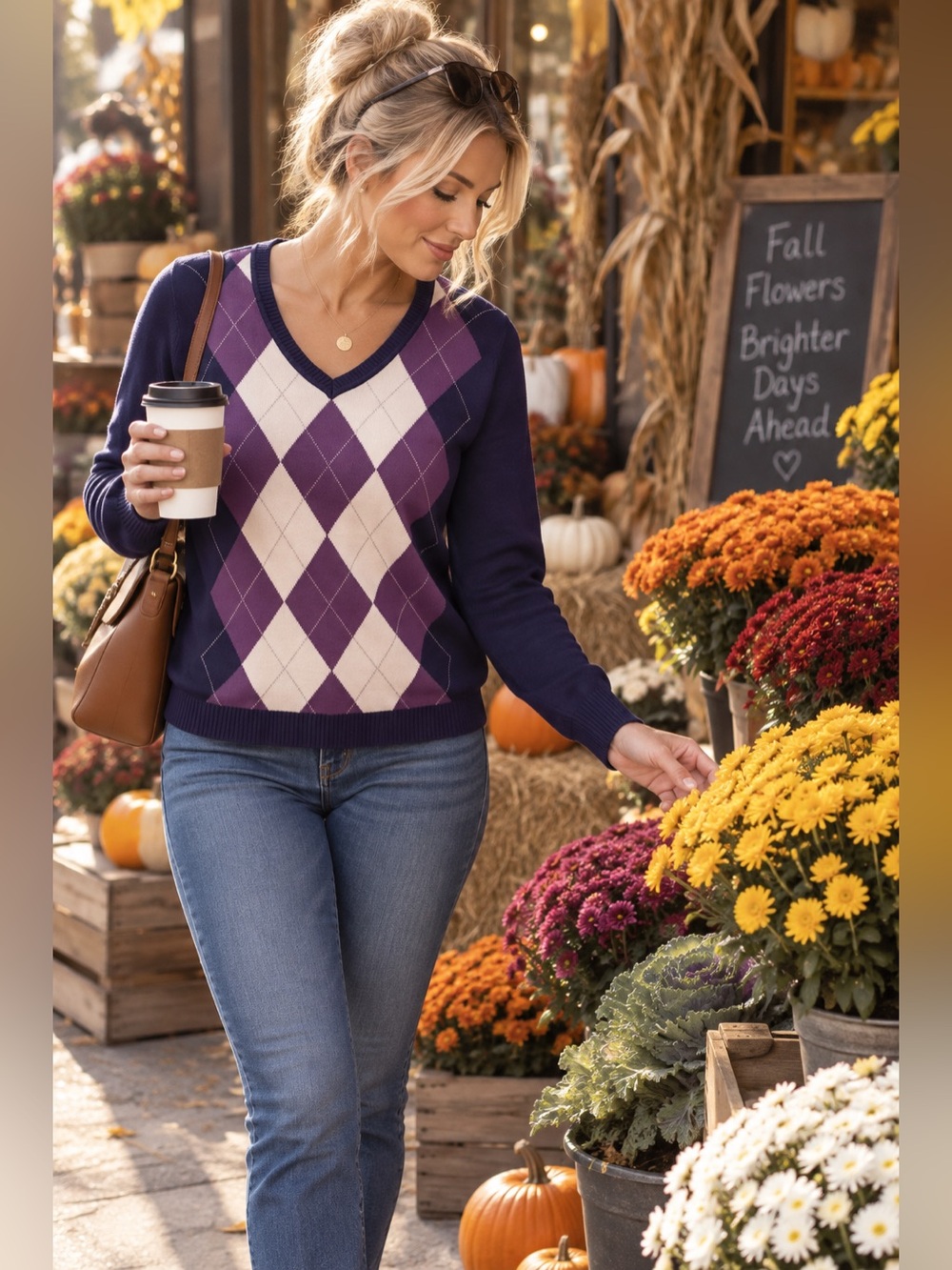 St. John’s Bay Purple Argyle V Neck Sweater